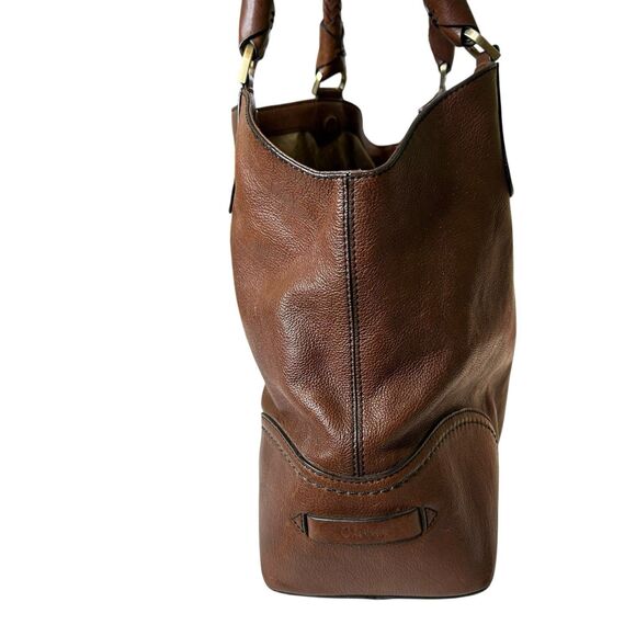 Cole Haan Leather Tote Bag Box Tote Chestnut Saddle II Bag Braided Handles 19" - Picture 10 of 16